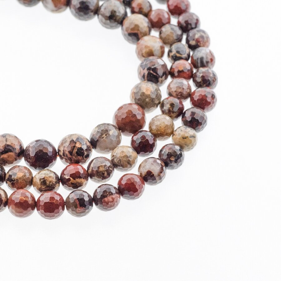 Leopardskin Jasper, Natural, Faceted Round Bead, Red-Black, 37-39 cm/strand, 8, 10 mm