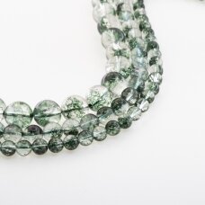 Lodolite/Phantom Quartz, Natural, B Grade, Dyed, Round Bead, Transparent Green, 37-39 cm/strand, 6, 8, 10, 12 mm