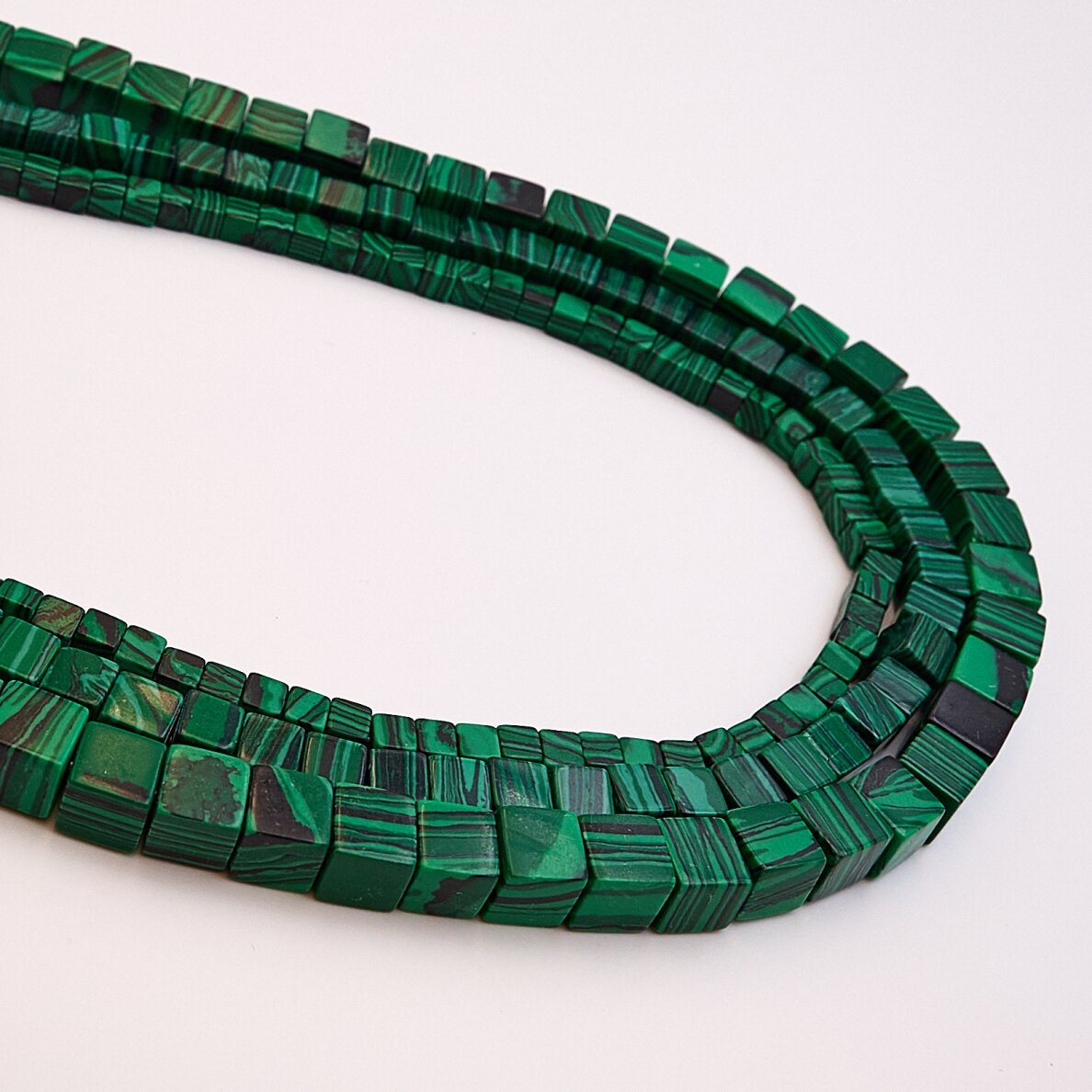 Malachite, natural, B quality, cube shape, 37-39 cm/strand, 4x4 mm
