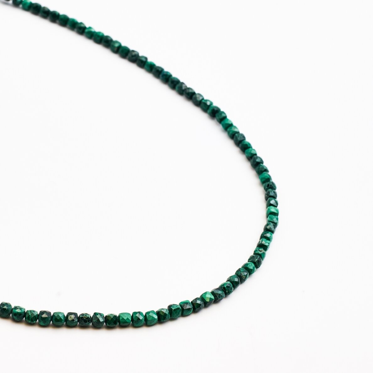 Malachite, natural, B quality, faceted, cube bead, 37-39 cm/string, 2 mm