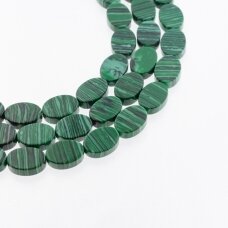 Malachite, Imitation, Flat Oval Bead, Green, 37-39 cm/strand, 10x15 mm