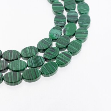 Malachitas, imitacija, pokščio ovalo forma, žalia spalva, 37-39 cm/gija, 10x15 mm