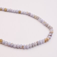 Mėlynas nėrinių agatas, natūralus, B kokybė, briaunuotas, abacus rondelės forma, 37-39 cm/gija, 6x4 mm Mėlynas nėrinių agatas, natūralus, B kokybė, briaunuotas, abacus rondelės forma, 37-39 cm/gija, 6x4 mm