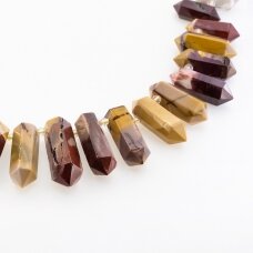 Mookaite Jasper, Natural, B Grade, Faceted Graduated Hand-cut Top-drilled Double Point Bead, Multicolor, 37-39 cm/strand, 12x28-14x55 mm