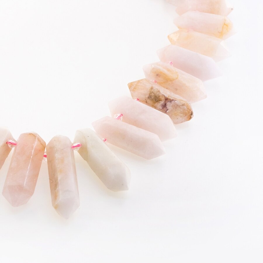 Morganite, Natural, C Grade, Faceted Graduated Hand-cut Top-drilled Double Point Bead, Light Pink, 37-39 cm/strand, 12x28-14x55 mm Morganite, Natural, C Grade, Faceted Graduated Hand-cut Top-drilled Double Point Bead, Light Pink, 37-39 cm/strand, 12x28-14x55 mm