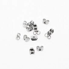 20 pcs, stainless steel earring backs, silver color, 4.5x5 mm