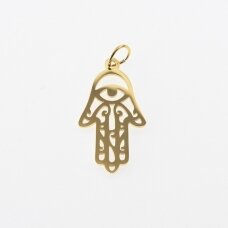 Stainless steel Hand of Fatima pendant, gold plated, gold color, wide-12 mm, length-24 mm, hole size-4 mm Stainless steel Hand of Fatima pendant, gold plated, gold color, wide-12 mm, length-24 mm, hole size-4 mm
