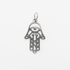 Stainless steel Hand of Fatima pendant, silver color, wide-12 mm, length-24 mm, hole size-4 mm