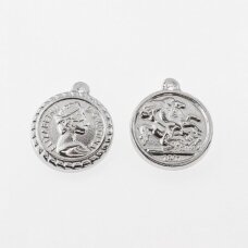 Stainless steel coin pendant 'George/Elizabeth', silver color, wide-18 mm, length-21 mm, hole size-1.5 mm Stainless steel coin pendant 'George/Elizabeth', silver color, wide-18 mm, length-21 mm, hole size-1.5 mm