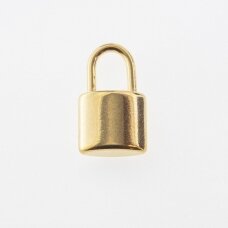 Stainless steel padlock pendant, gold plated, gold color, 20x12x5 mm