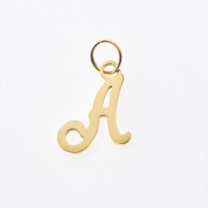 Stainless steel letter 'A' pendant, gold plated, gold color, wide-10 mm, length-17 mm, hole size-4 mm Stainless steel letter 'A' pendant, gold plated, gold color, wide-10 mm, length-17 mm, hole size-4 mm