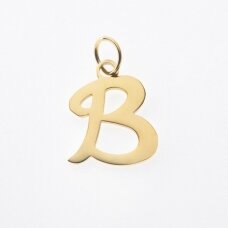 Stainless steel letter 'B' pendant, gold plated, gold color, wide-10 mm, length-17 mm, hole size-4 mm