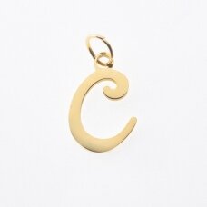 Stainless steel letter 'C' pendant, gold plated, gold color, wide-10 mm, length-17 mm, hole size-4 mm