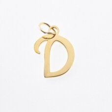Stainless steel letter 'D' pendant, gold plated, gold color, wide-10 mm, length-17 mm, hole size-4 mm