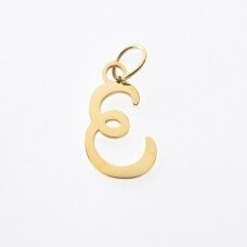 Stainless steel letter 'E' pendant, gold plated, gold color, wide-10 mm, length-17 mm, hole size-4 mm Stainless steel letter 'E' pendant, gold plated, gold color, wide-10 mm, length-17 mm, hole size-4 mm