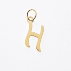 Stainless steel letter 'H' pendant, gold plated, gold color, wide-10 mm, length-17 mm, hole size-4 mm