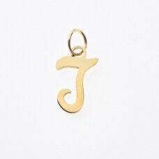Stainless steel letter 'J' pendant, gold plated, gold color, wide-10 mm, length-17 mm, hole size-4 mm