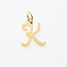 Stainless steel letter 'K' pendant, gold plated, gold color, wide-10 mm, length-17 mm, hole size-4 mm