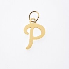 Stainless steel letter 'P' pendant, gold plated, gold color, wide-10 mm, length-17 mm, hole size-4 mm Stainless steel letter 'P' pendant, gold plated, gold color, wide-10 mm, length-17 mm, hole size-4 mm
