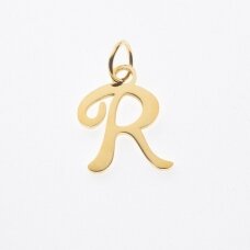 Stainless steel letter 'R' pendant, gold plated, gold color, wide-10 mm, length-17 mm, hole size-4 mm Stainless steel letter 'R' pendant, gold plated, gold color, wide-10 mm, length-17 mm, hole size-4 mm