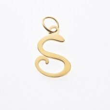 Stainless steel letter 'S' pendant, gold plated, gold color, wide-10 mm, length-17 mm, hole size-4 mm Stainless steel letter 'S' pendant, gold plated, gold color, wide-10 mm, length-17 mm, hole size-4 mm