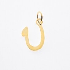 Stainless steel letter 'U' pendant, gold plated, gold color, wide-10 mm, length-17 mm, hole size-4 mm