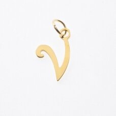 Stainless steel letter 'V' pendant, gold plated, gold color, wide-10 mm, length-17 mm, hole size-4 mm Stainless steel letter 'V' pendant, gold plated, gold color, wide-10 mm, length-17 mm, hole size-4 mm
