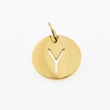 Stainless steel alphabet letter pendant 'Y', gold plated, gold color, diameter-12 mm, hole size-4 mm Stainless steel alphabet letter pendant 'Y', gold plated, gold color, diameter-12 mm, hole size-4 mm