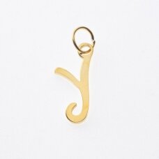 Stainless steel letter 'Y' pendant, gold plated, gold color, wide-10 mm, length-17 mm, hole size-4 mm