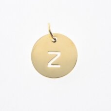 Stainless steel alphabet letter pendant 'Z', gold plated, gold color, diameter-12 mm, hole size-4 mm