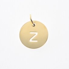 Stainless steel alphabet letter pendant 'Z', gold plated, gold color, diameter-12 mm, hole size-4 mm Stainless steel alphabet letter pendant 'Z', gold plated, gold color, diameter-12 mm, hole size-4 mm