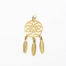 Stainless steel dreamcatcher pendant, gold plated, gold color, width-14 mm, length-35 mm, hole size-4 mm Stainless steel dreamcatcher pendant, gold plated, gold color, width-14 mm, length-35 mm, hole size-4 mm