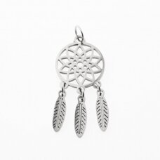 Stainless steel dreamcatcher pendant, silver color, width-14 mm, length-35 mm, hole size-4 mm Stainless steel dreamcatcher pendant, silver color, width-14 mm, length-35 mm, hole size-4 mm