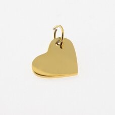 Stainless steel heart pendant, gold plated, gold color, wide-10.5 mm, length-14.5 mm, hole size-4 mm