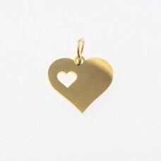 Stainless steel heart pendant, gold plated, gold color, wide-13 mm, length-16 mm, hole size-4 mm