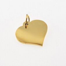 Stainless steel heart pendant, gold plated, gold color, wide-14 mm, length-17 mm, hole size-4 mm