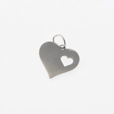 Stainless steel heart pendant, silver color, wide-13 mm, length-16 mm, hole size-4 mm
