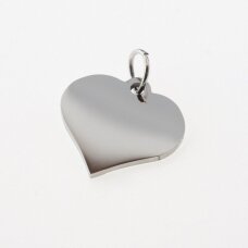 Nerūdijančio plieno pakabukas širdelė, sidabrinė spalva, plotis-14 mm, ilgis-17 mm, skylės dydis-4 mm