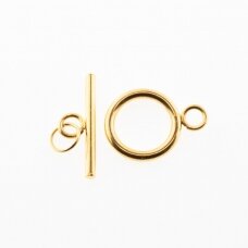 Stainless steel toggle clasp, gold plated, gold color, ring size: 17.5, 18, 19.5 mm, hole-2 mm, bar: 13x7x2 mm, hole-2 mm