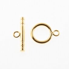 Stainless steel toggle clasp, gold plated, gold color, ring:18x14x2 mm, hole-2 mm, bar: 22x7x3 mm, hole-2 mm