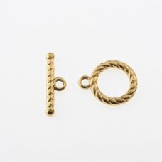 Stainless steel toggle clasp, gold plated, gold color, ring size: 19x15x3 mm, hole-1.8, bar: 21x7x3 mm, hole-1.8 mm