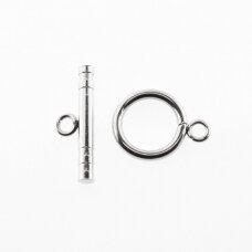 Stainless steel toggle clasp, silver color, ring size: 18x14x2 mm, hole-2 mm, bar: 22x7x3 mm, hole-2 mm