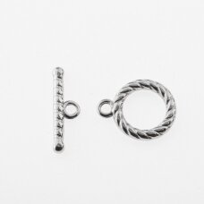 Stainless steel toggle clasp, silver color, ring size: 19x15x3 mm, hole-1.8 bar: 21x7x3 mm, hole-1.8 mm