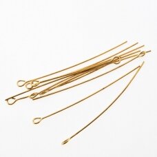 Stainless steel open eye pins, gold plated, gold color, line diameter-0.5 mm, loop size-3.2 mm, 20 pcs