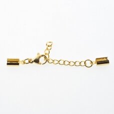 Stainless steel chain extender with cord ends and lobster clasp, gold plated, gold color, hole size-2.5, 3.5, 4.5, 6 mm, clasp size-10 mm, chain length-50 mm