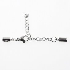 Stainless steel chain extender with cord ends and lobster clasp, silver color, hole size-2.5, 3.5, 4.5, 6 mm, clasp size-10 mm, chain length-50 mm