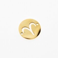 Stainless steel zodiac sign pendant, aries, gold plated, gold color, diameter-12 mm Stainless steel zodiac sign pendant, aries, gold plated, gold color, diameter-12 mm
