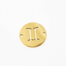 Stainless steel zodiac sign pendant, gemini, gold plated, gold color, diameter-12 mm Stainless steel zodiac sign pendant, gemini, gold plated, gold color, diameter-12 mm