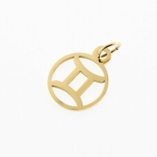 Stainless steel zodiac sign pendant, gemini, gold plated, gold color, width-11 mm, length-16 mm Stainless steel zodiac sign pendant, gemini, gold plated, gold color, width-11 mm, length-16 mm