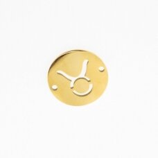 Stainless steel zodiac sign pendant, taurus, gold plated, gold color, diameter-12 mm
